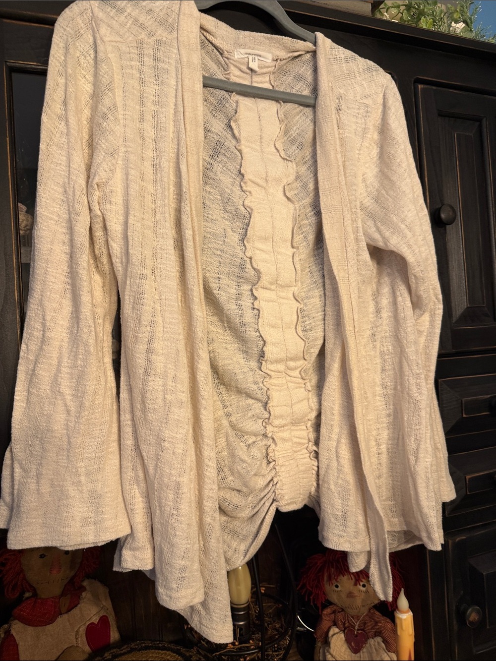 Maurices Cream Open-Front Ruffle Knit Cardigan